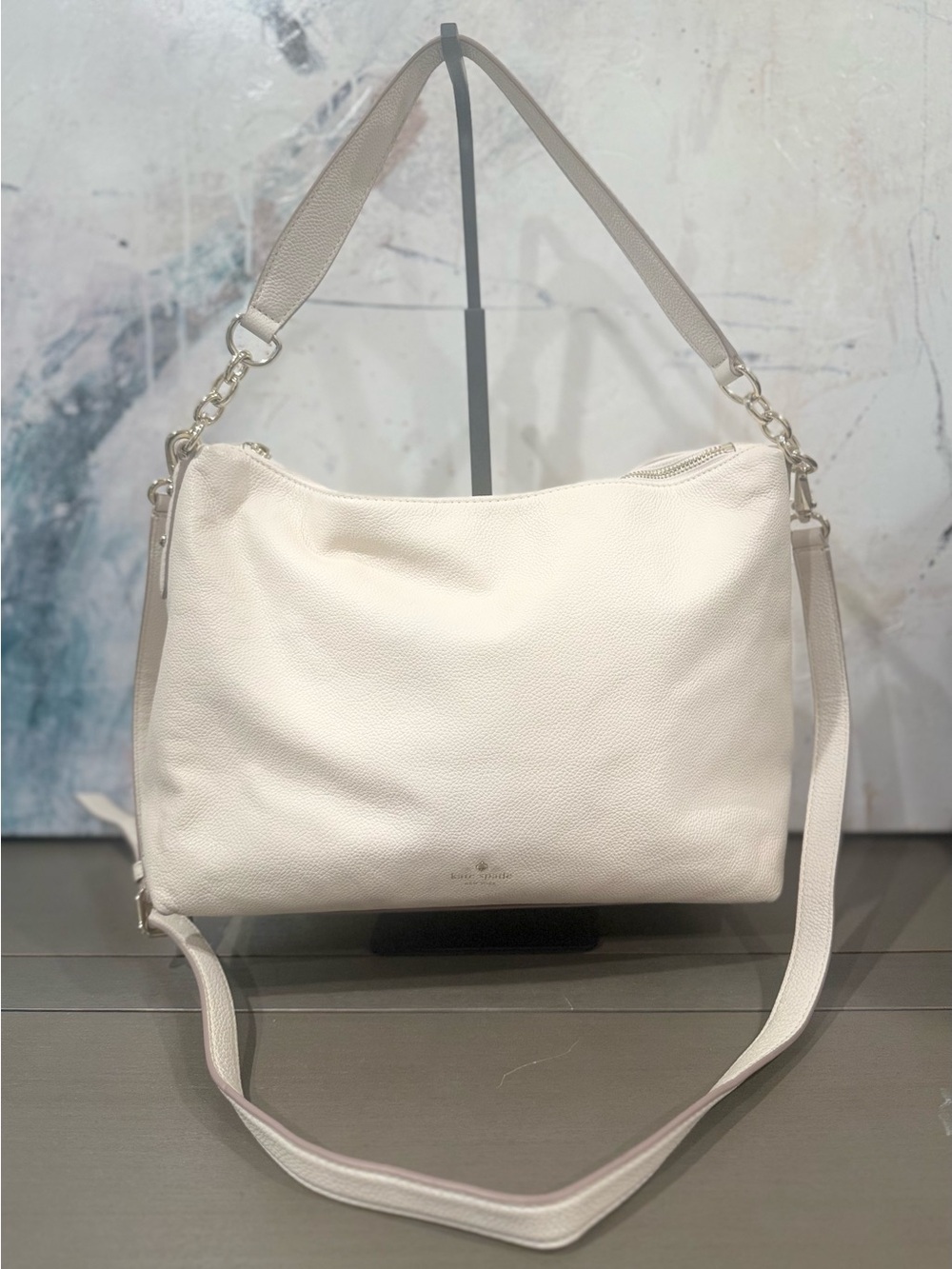 Kate spade New York Saffiano Leather Crossbody Shoulder Hobo Bag Cream Color